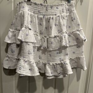 STATE White Ruffled Mini Skirt with Lavender Floral Print